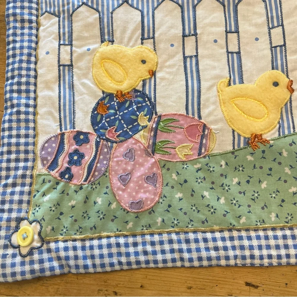 Placemats Blossoms & Blooms Springtime Easter  Appliquéd Blue Gingham Chicks
